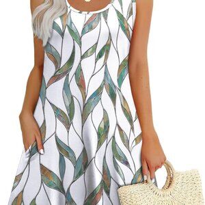 Vibrant Floral Summer Dress - Loose U Neck Sleeveless Dress with Pockets, Large